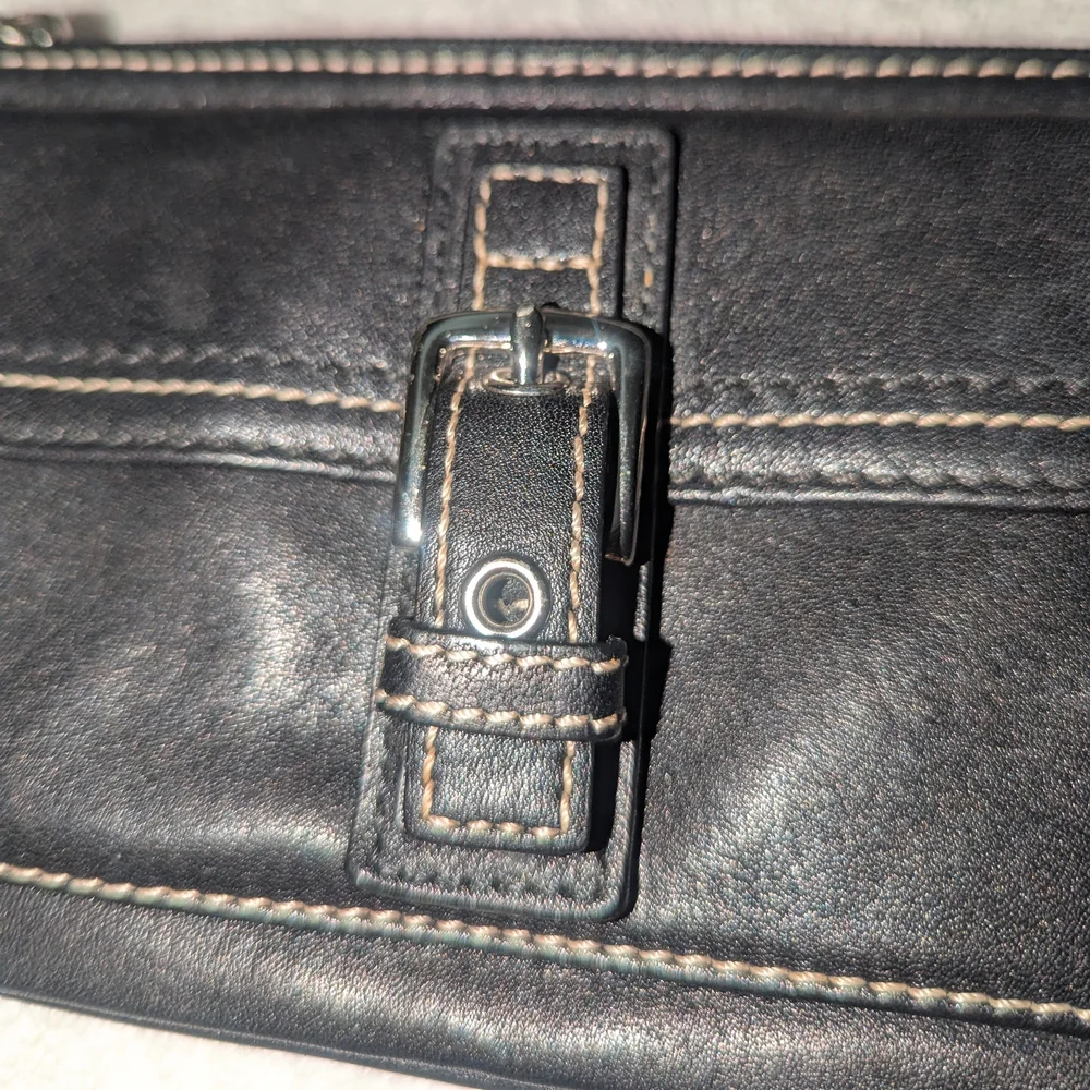 Coach Black and Silver Leather Wristlet Clutch